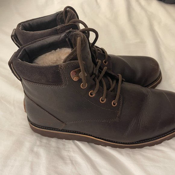 UGG Seton Mens Brown Leather Sheepskin Lined 10 - Picture 3 of 16